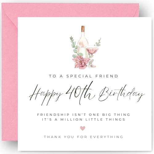 Image of 40th Birthday Card - for Friend Female - Keepsake Gift for Special Best Friend Women or Her - Includes Luxury Pink Envelope - Size 14cm