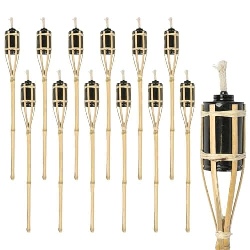 Image of Harbour Housewares Bamboo Fire Torches - 60cm - Natural - 12x Garden Lighting Traditional Tiki Torches Outdoor Paraffin Oil Lamp Candle Flame Lantern with Removable Screw Top