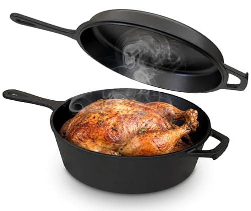 Image of KICHLY 3.0L,3.2 Quart Pre Seasoned Cast Iron Combo Cooker Dutch Oven with Lid, 10.25 Inch, 26 cm Dual Function Skillet Pot with lid, Cast Iron Casserole Dish