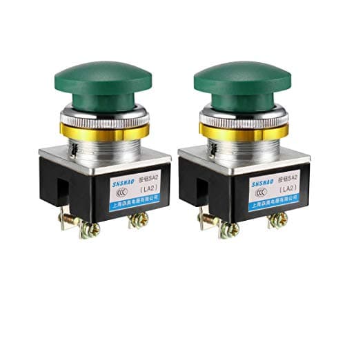 Image of sourcing map Push Button Switch Green Momentary AC 380V 5A Mushroom Head Pushbutton Switches 30mm Panel Mount (Pack of 2)