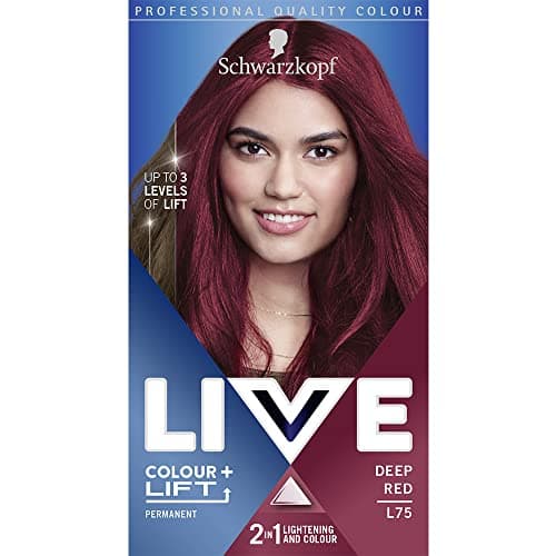 Image of Schwarzkopf LIVE Colour + Lift Deep Red Permanent Hair Dye L75, Vibrant Deep Red Hair Dye Lightens Up To 3 Levels, Long Lasting Hair Colour with Built-In Lightener