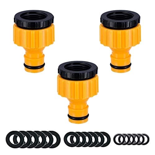 Image of YAAVAAW 3 Pack Garden Hose Tap Connector - BSP Threaded Tap Connector Fitting for 3/4 inch & 1/2 inch 2-in-1 Threaded Faucet Adapter (Comes with 18pcs Replacing Seals Washers)