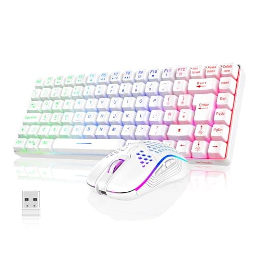 Image of RedThunder K84 75% Wireless Gaming Keyboard and Mouse Rainbow Backlight UK Layout 85 Keys TKL Ultra Compact Mini Design Lightweight Honeycomb Gaming Mouse for PC Mac PS5 Xbox Office Gamers (White)