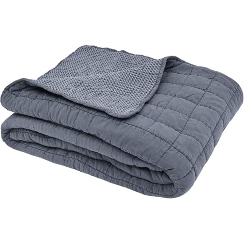 Image of Sleepdown Quilted Waffle Throw Over Sofa Bed Super Soft Warm Cosy Luxury Blanket Bed Bedspread - Denim Blue - 200cm x 150cm,5056242894322