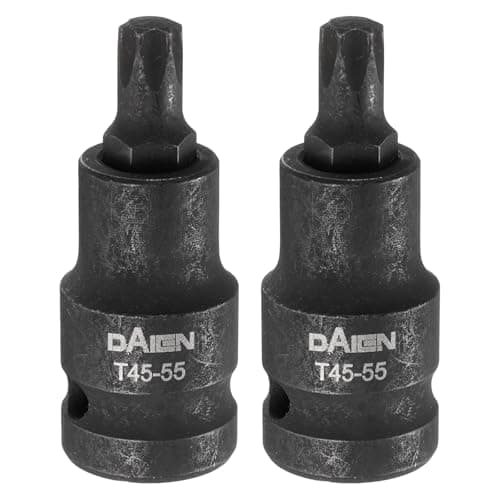 Image of sourcing map 2pcs T45 Torx Bit Socket 55mm/2.17" Length 1/2" Square Drive Star 6 Point Extension Impact Bit Power Nut Driver Set S2 Steel Socket Ratchet Wrench Bits, Black