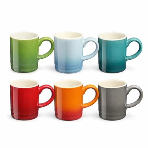 Image of Cooks Professional 6 Piece Espresso Coffee Cup Set | Dishwasher & Microwave Safe Durable Stoneware Stylish Colourful Graduated Design Mini Drinking Mugs | 100ml Capacity | Multicoloured