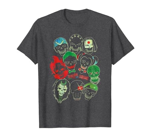 Image of DC Comics Suicide Squad Band of Skulls T-Shirt, Men, Dark Heather Grey, 5X-Large