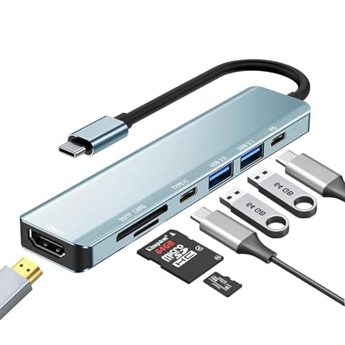 Image of baolongking USB C Hub, 7-in-1 Multiport Adapter with 100W PD, 4K HDMI, and 2 USB-A Data Ports, SD and TF Card, Hub for MacBook Air/Pro, iPad Pro (USB C to HD)