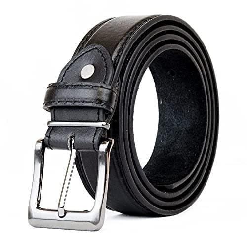 Image of Men Black Leather Belt Double Stitched leather lined belt for Jeans, Suit, Work and Special Occasion (3XLarge (48"-52"), Black)