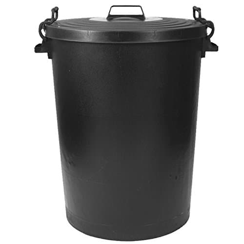 Image of 110L Black Plastic Bin Metal Handles Storage Bin Animal Feed Rubbish Indoor Outdoor
