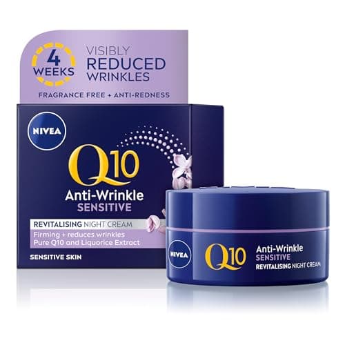 Image of NIVEA Q10 Anti-Wrinkle Sensitive Revitalising Night Cream (50ml), Face Cream with Pure Skin Identical Q10 and Liquorice Extract, Sensitive Skin Cream