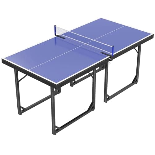 Image of HOMCOM 6ft Table Tennis Table, Ping Pong Table with Net, Foldable and Portable Ping Pong Set for Indoor Outdoor Use, Easy Assemble, Midsize, Blue