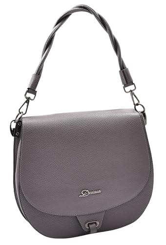 Image of Womens Premium Leather Saddle Bag Multi Pocket Braided Handle Shoulder Handbag A6080 (Grey)