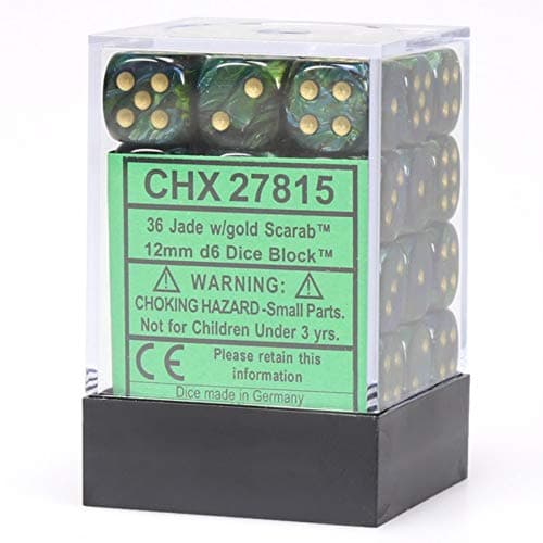 Image of Chessex - Scarab 12mm D6 Dice Block - Jade w/Gold