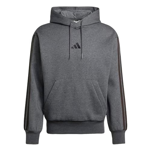 Image of adidas Men's Essentials Fleece 3-Stripes Hoodie, Dark Grey Heather/Black, L