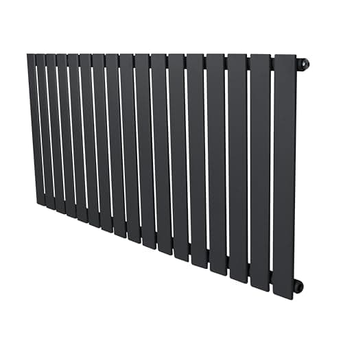 Image of Flat Single Column Radiator 600mm x 1190mm Modern Designer Single Panel Central Heating Heater Anthracite Grey Carbon Steel Horizontal Kitchen Living Room FREE Cleaning Brush Fixing Kit & Brackets