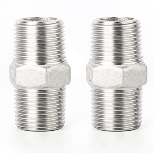 Image of ERGAOBOY 2 Pcs 1/4" Male to 1/4" Male BSP Thread 304 Stainless Steel Hex Nipple Pipe Fittings, Straight Connector Adapter Fitting