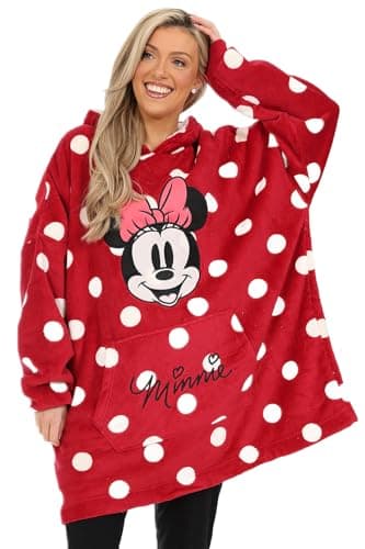 Image of Disney Minnie Mouse Womens and Girls Matching Fully Lined Luxury Fleece Hoodie Oversized Blanket Hoody (7-10 Years) Red