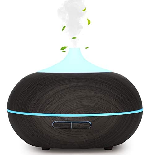 Image of WD&CD Humidifiers for Home 300-400ML Essential Oil Diffusers Ultrasonic Aroma Diffuser Humidifier Cool Mist/Waterless Auto-off / 7 Color Lights / 3 Timer Setting/Whisper Quiet (Dark Wood Grain)