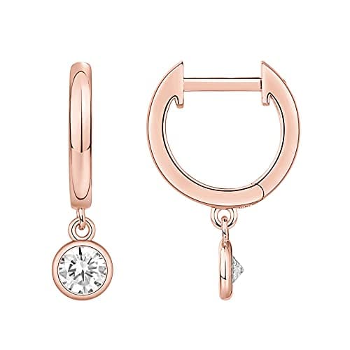 Image of PAVOI 14K Rose Gold Plated S925 Sterling Silver Post Drop/Dangle Huggie Earrings for Women | Dainty Round Earrings