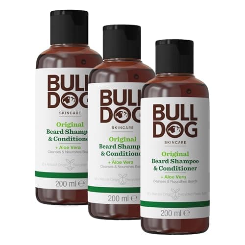 Image of Bulldog Skincare Original Beard Shampoo & Conditioner, Men's Grooming, Beard Moisturiser for Softer, Supple Beards, 200ml (Pack of 3)