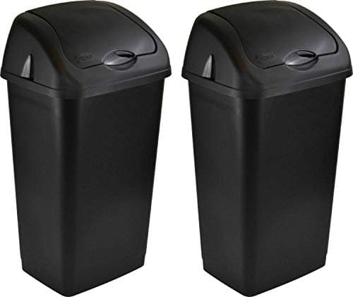 Image of Sterling Ventures 2x 60 Litres Premium Plastic Swing Bin for Home and Kitchen Rubbish Waste (Black)