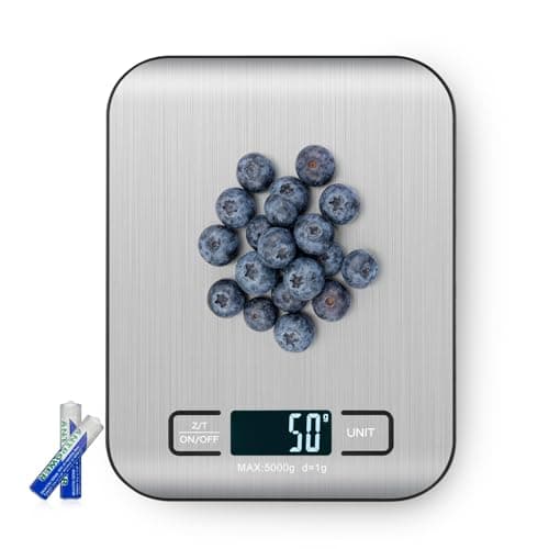 Image of Kitchen Scales Digital, 11lb/5kg Ultra Thin Food/Cooking/Baking Scale,1g/0.1oz Precise Graduation 5 Units Tare Function Touch Button, Backlit LCD High Precision, Stainless Steel-5kg