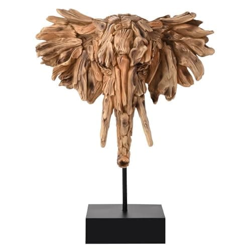 Image of Widdop and Co. - Naturecraft - Driftwood Collection - Wood Effect Elephant Head on a Stand Statue/Figurine/Decorative Ornament - Homeware For Animal Lovers & Wildlife Enthusiasts.
