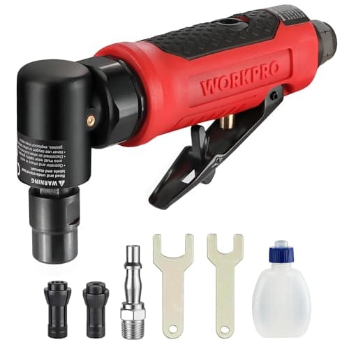 Image of WORKPRO Air Die Grinder with 1/4" and 1/8" Collet, 90 Degree Mini Pneumatic Angle Grinder with Rotation Speed 20000 RPM for Polishing, Grinding, Rust Removal