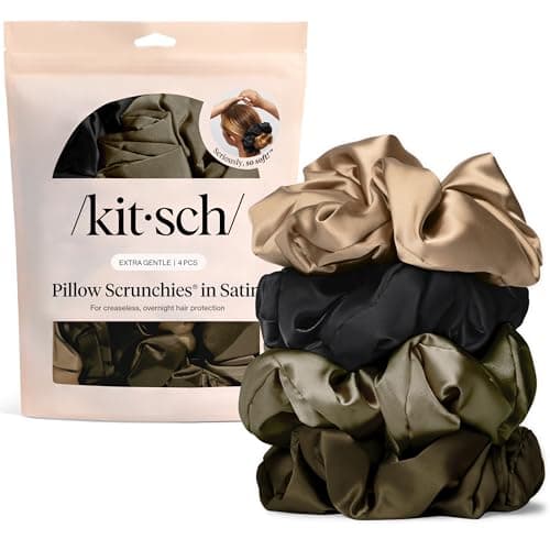 Image of Kitsch Pillow Satin Scrunchies for Women - Hair Ties No Damage, No Crease Hair Accessories | Perfect for Day or Night | Ideal Gifts for Women - Black 4pcs