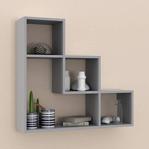 Image of URBNLIVING Lyon 3 Step Wooden Floating Wall Mounting Shelf Display Unit Book Storage Deco (Grey)