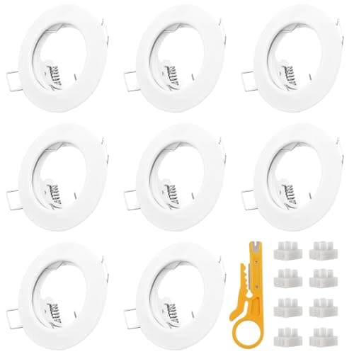 Image of KingYH 8 Pack GU10 Round Recessed Spotlights Downlight Bezel Trim Ring Fitting Light Mounting Frame with Lamp Holder for MR16 Ceiling Lights Spotlight (White)