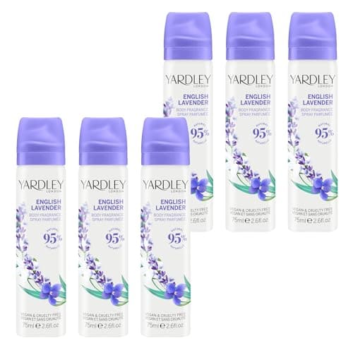 Image of Yardley London English Lavender Body Spray, Floral Body Spray for Women with Notes of Geranuim and Jasmine, Lavender Body Mist for Women 6 x 75ml