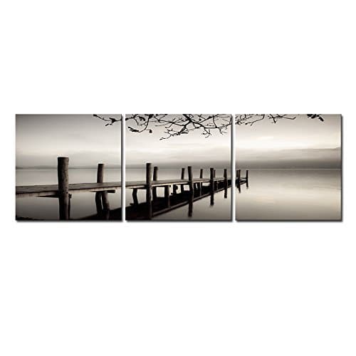 Image of Wieco Art - Peace Large Modern 3 panels B & W Gallery Wrapped Landscape Giclee Canvas Print on Canvas Wall Art Work Ready to Hang for Living Room Kitchen Home Office Decorations