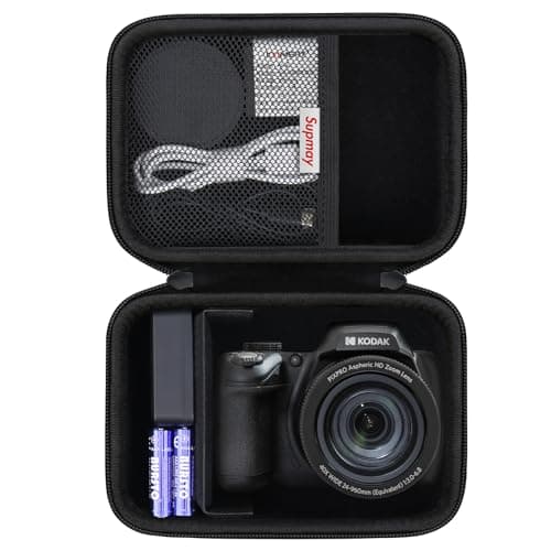 Image of Supmay Hard Carrying Case for KODAK PIXPRO AZ405 / AZ528 / AZ425 / AZ255 / AZ401 Digital Camera, Vlogging Camera Storage Holder Travel Bag with Mesh Pocket for Battery Pack, USB Cable, Black