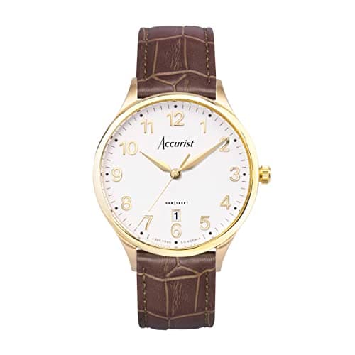 Image of Accurist Mens Classic 37mm Quartz Watch in White with Analogue Display, and Brown Leather Strap 73001
