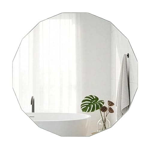 Image of SUNNYNEST Geometric Wall Mirror Frameless Polygon Mirror 60cm, Modern Decorative Wall Mirror for Bathroom Bedroom Living Room Hallway, Crystal Clear Reflection Wall Mounted Mirror (60 × 60 cm)