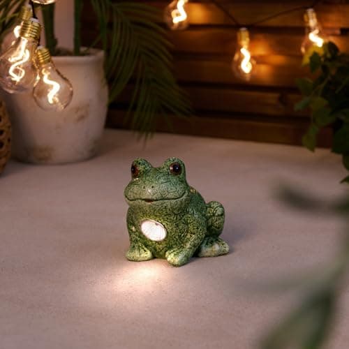 Image of Bloomingtons Direct Solar Small Frog Garden Ornament Waterproof Cool White Solar Light Automatic On At Dusk Solar Shiny Mosaic Stone Frog Outdoor Figurine for Lawn, Patio