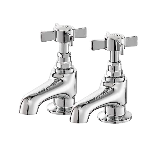 Image of Basin Taps Pair, HEXMIXER Victorian Bathroom Sink Taps, 1/4 Turn Chromed Brass Traditional Basin Pillar Taps G1/2 042CR