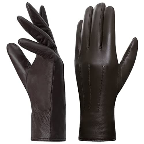 Image of Harssidanzar Leather Gloves Ladies,Warm Fleece Lining Touchscreen winter Gloves For women GL018UK5, Brown, Size L
