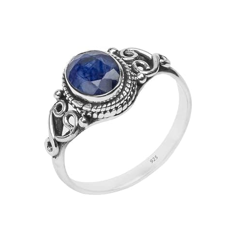 Image of Blue Sapphire Stone Ring 925 Sterling Silver Statement Ring For Women Size UK O Natural Gemstone Ring Handmade Ring Christmas Gifts Ring Jewelry