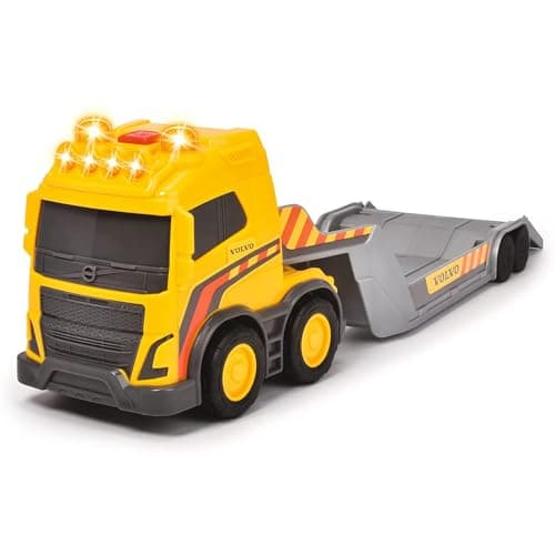Image of Dickie Toys 203725008 Volvo Team, Construction Site, Sandpit Toy, Truck with Trailer, Wheel Loader 9 cm with Shovel, 32 cm, Hinged, Light & Sound, for Children from 3 Years, Yellow