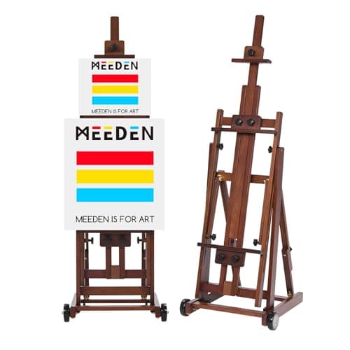 Image of MEEDEN Studio H-Frame Easel -Adjustable Beech Wood Studio Art Easel, Painting Floor Easel Stand, Movable and Tilting Flat Available, Holds Canvas Art up to 77",Walnut