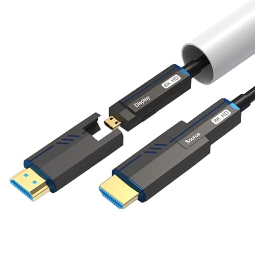 Image of ecjtu 8K Fiber Optic HDMI Cable 82ft/25m, Detachable Long HDMI 2.1 Cable with Dual Micro HDMI Connectors, 8K@60hz 4K@120hz, HDCP 2.3 2.2, eARC, HDR10, 48Gbps Ultra High Speed