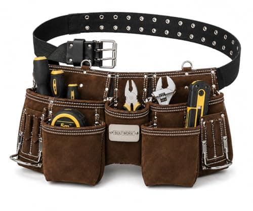 Image of BOLTWORK Leather Tool Pouch Nail Pouch PRO Heavy Bag Organizer Hands Tools with Adjustable Waist Nylon Belt Metal Buckle to fit Small to XXL Waist Size, 1% of Sale Value Will be Donated to Hospital