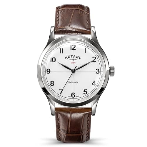Image of Rotary Men's 1895 Automatic Stainless Steel White Dial Brown Leather Strap Watch