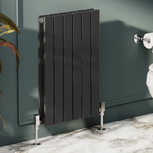 Image of Go Bathrooms Pinta Compact Horizontal Double Panel Radiator 600 x 408mm Matt Black Flat Panel Horizontal Wall Mounted Slim Designer Radiator