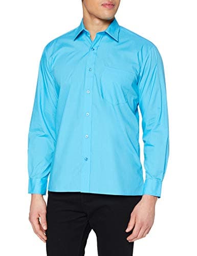 Image of Premier Workwear Mens Long Sleeve Poplin Shirt Turquoise Size - 17.5"(44.5cm)