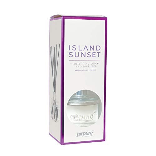 Image of AIRPURE Reed Diffuser, 100ml Oil Set with Sticks, 8X Black Reeds, Continuous Room Scent, Diffusers for Home Use in Living Room, Kitchen or As Bathroom Freshener - Island Sunset Fragrance, 100MLRD-314