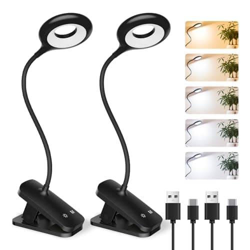Image of CUHIOY 2Pack Clip on Bed Light, Rechargeable, 5 Color & Brightness, Touch Control Headboard Lamp with Flexible Neck, Eye Protect USB-C Clamp Light for Home Office Desk (Black)